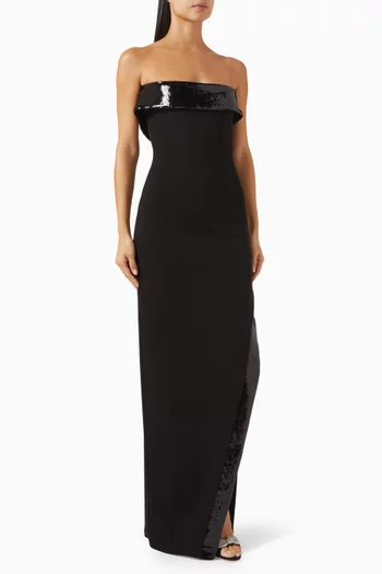 Sequin-embellished Strapless Gown in Scuba-crepe