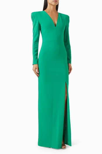Long-sleeve Gown in Scuba-crepe
