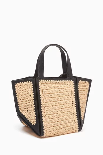 Small Jordi Tote Bag in Straw & Leather