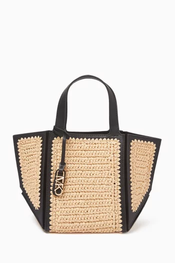 Small Jordi Tote Bag in Straw & Leather