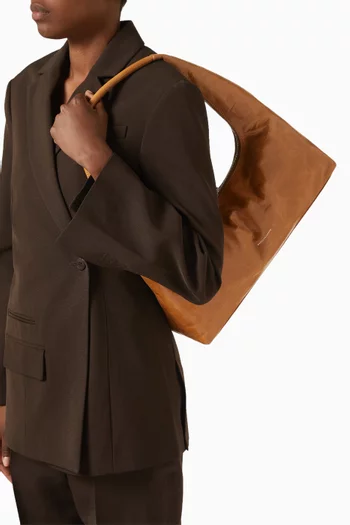 Large Hobo Shoulder Bag in Crinkled Leather