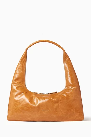 Large Hobo Shoulder Bag in Crinkled Leather