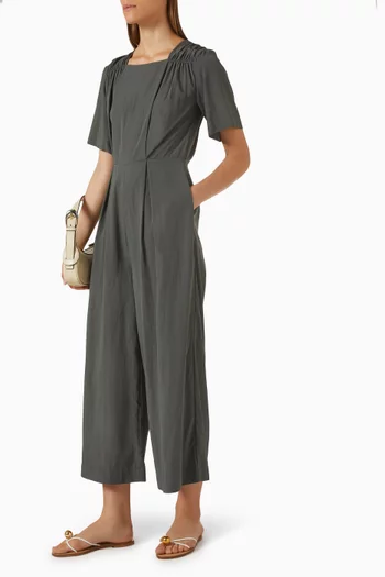 Ruched Wide-leg Jumpsuit in Rayon Blend