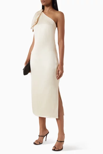 Ameera Asymmetrical Midi Dress in Satin