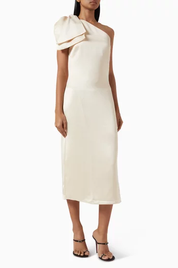 Ameera Asymmetrical Midi Dress in Satin