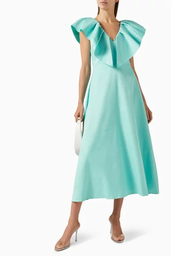 Gabi Frill Midi Dress in Bonded Crepe