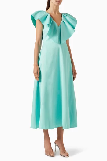 Gabi Frill Midi Dress in Bonded Crepe