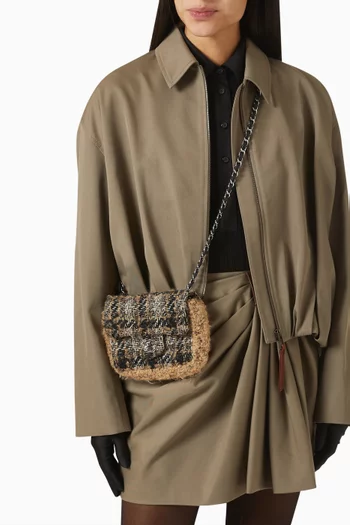2000s Mini Square Flap Bag in Tweed & Leather