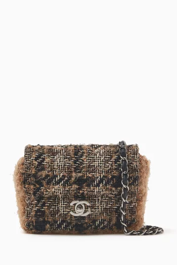 2000s Mini Square Flap Bag in Tweed & Leather