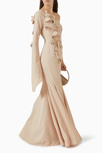 فستان بزهور بارزة مطرزة بالخرز