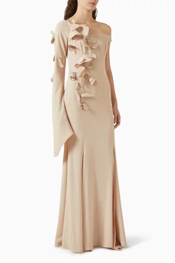 فستان بزهور بارزة مطرزة بالخرز