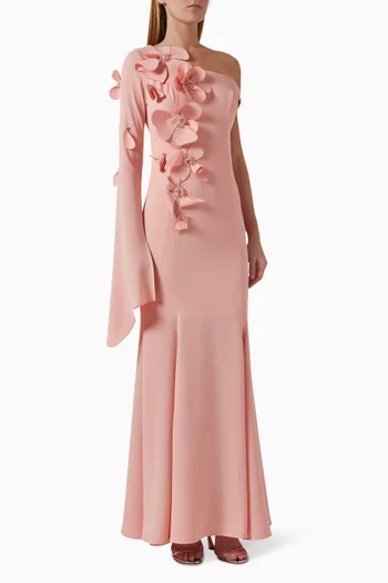 فستان بزهور بارزة مطرزة بالخرز