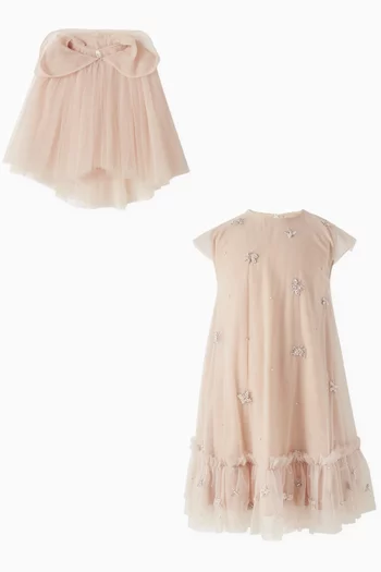 Embellished Cape Dress in Tulle