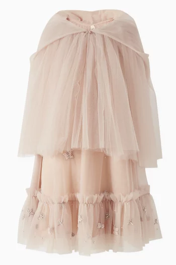 Embellished Cape Dress in Tulle
