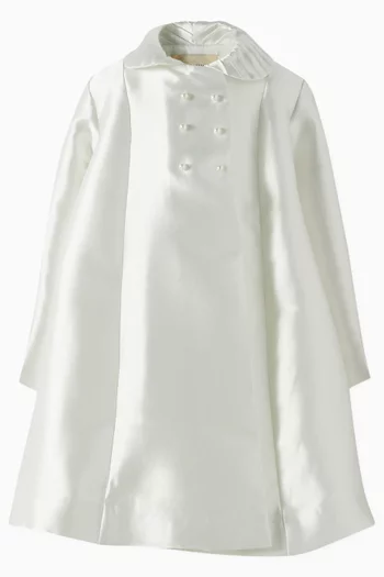 Embroidered Double-breasted Dress in Satin