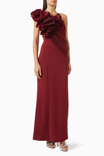 One-shoulder Dress in Stretch-crepe & Organza