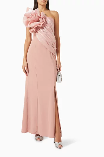 One-shoulder Dress in Stretch-crepe & Organza