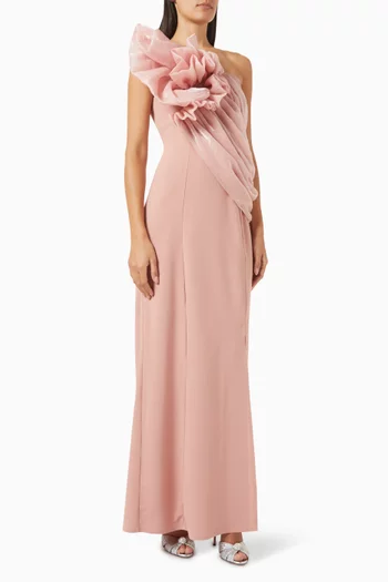 One-shoulder Dress in Stretch-crepe & Organza