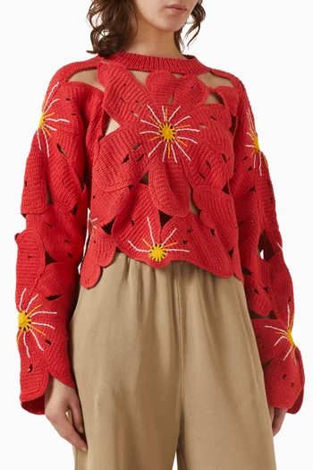 Crochet Flower Sweater in Cotton