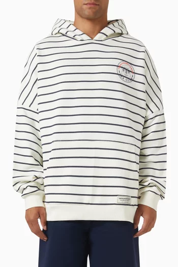 Striped Logo Hoodie in Organic Cotton-blend