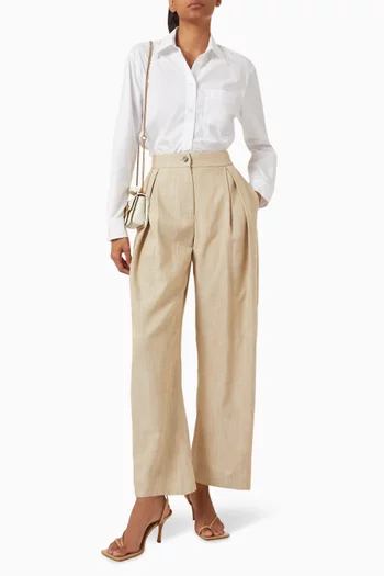 Pleated Wide-leg Pants in Viscose-blend Canvas