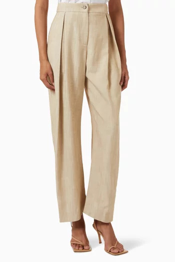 Pleated Wide-leg Pants in Viscose-blend Canvas