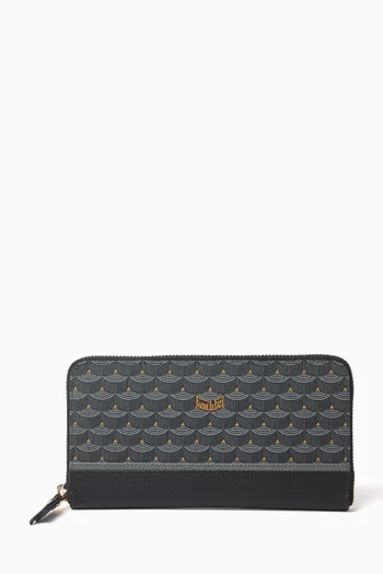 Etendard Zipped Long Wallet in Scale Canvas & Leather