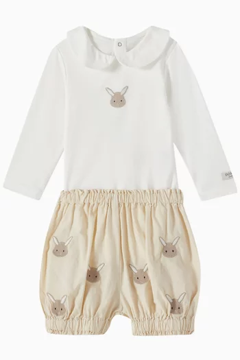 Davo Bunny-embroidered Bodysuit in Organic Cotton