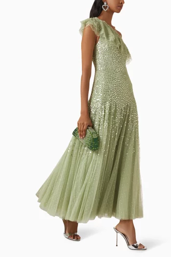 Dappled Sequin One-shoulder Gown in Tulle