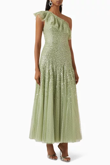 Dappled Sequin One-shoulder Gown in Tulle