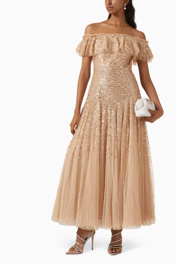Dappled Sequin Off-shoulder Gown in Tulle