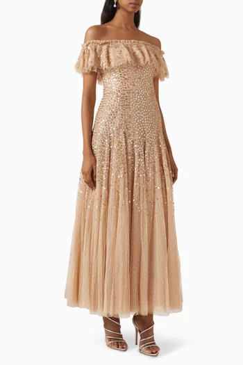 Dappled Sequin Off-shoulder Gown in Tulle