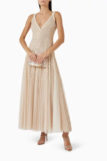 Sequin Cascade Cami Plunge Gown in Tulle