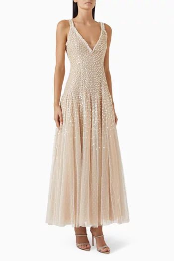 Sequin Cascade Cami Plunge Gown in Tulle