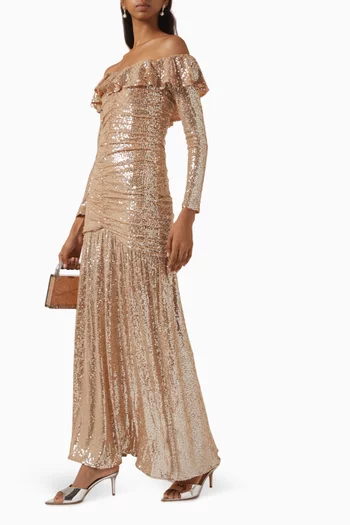 Sienna Sequin-embellished Off-shoulder Gown in Mesh