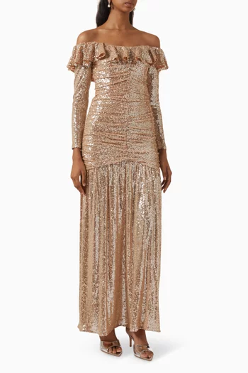 Sienna Sequin-embellished Off-shoulder Gown in Mesh