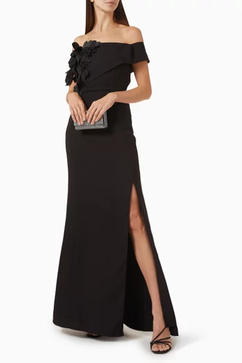 Bead-embellished Applique Dress in Crepe