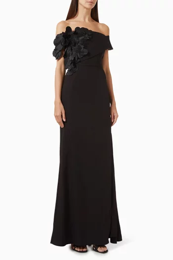 Bead-embellished Applique Dress in Crepe