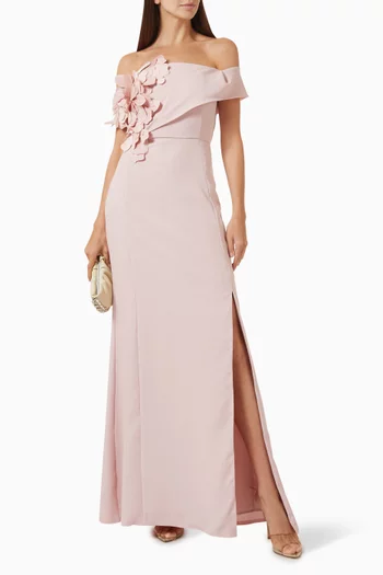 Bead-embellished Applique Dress in Crepe