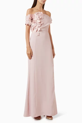 Bead-embellished Applique Dress in Crepe