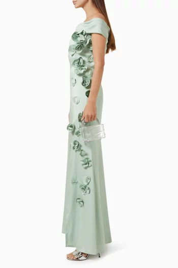 Beaded Rosette Dress in Crepe