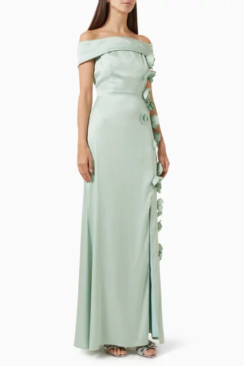 Beaded Rosette Dress in Crepe