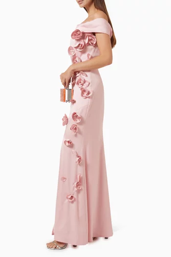 Beaded Rosette Dress in Crepe