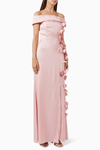 Beaded Rosette Dress in Crepe