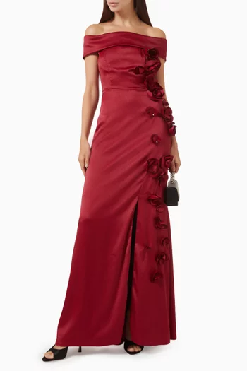 Beaded Rosette Dress in Crepe
