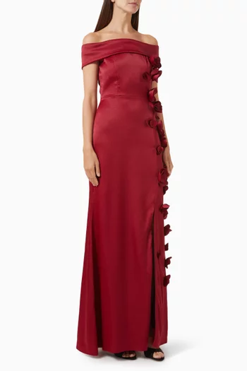 Beaded Rosette Dress in Crepe