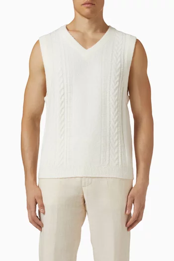 Cable Stripe Knitted Vest in Wool-blend