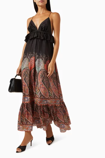 Rhiannon Ruffle Maxi Dress in Silk