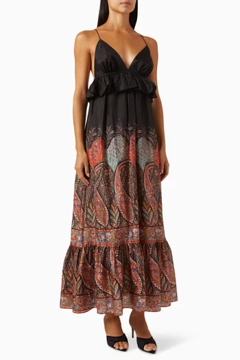 Rhiannon Ruffle Maxi Dress in Silk