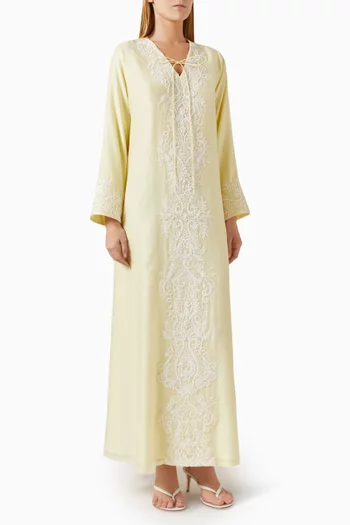 Pearl & Bead-embellished Kaftan in Cotton